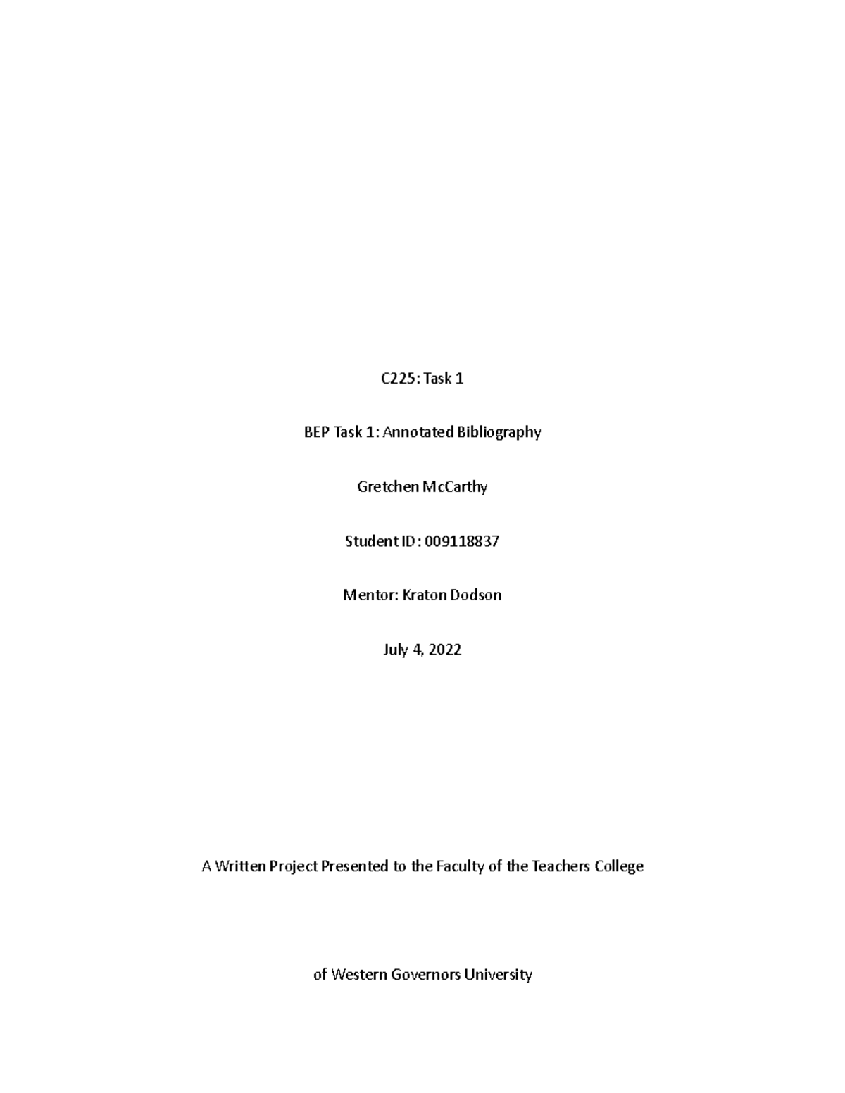 C225 Task 1 C225 C225 Task 1 BEP Task 1 Annotated Bibliography