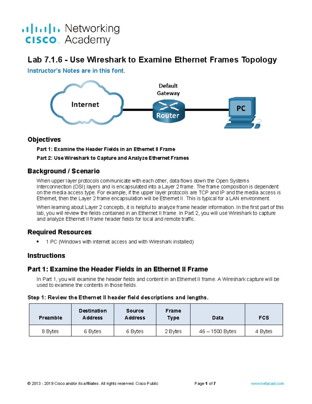 7 1 6 Lab Use Wireshark To Examine Ethernet Frames V2 Lab 7 1 Use 7 1 6 Lab Use Wireshark To Examine Ethernet Frames V2 Lab 7 1 Use