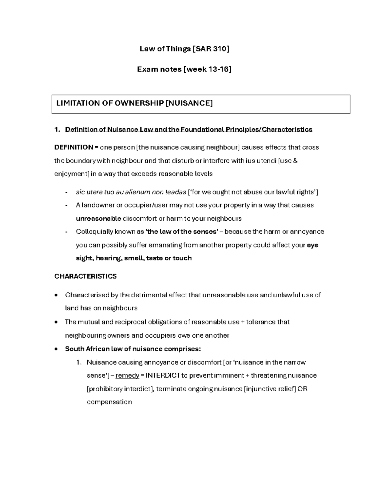 Exam notes - Summaries for SAR 310 exam - Law of Things [SAR 310] Exam ...