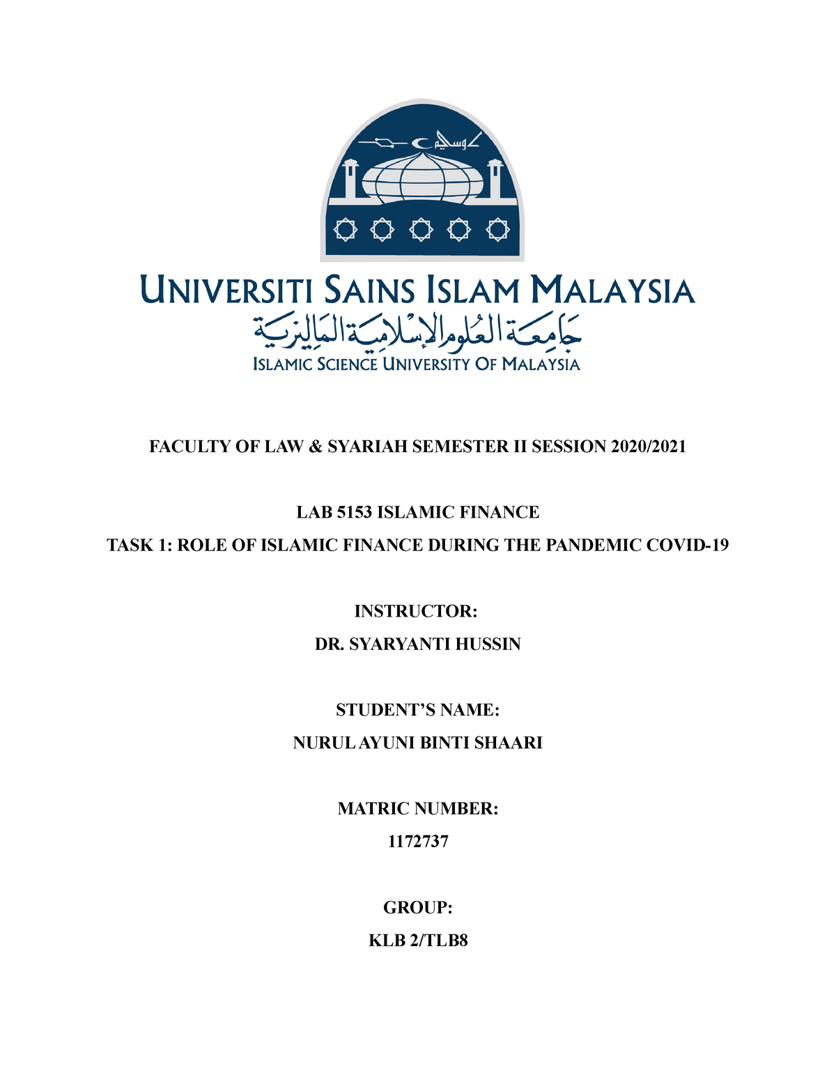 Role of Islamic Finance during the Pandemic Covid - FACULTY OF LAW 