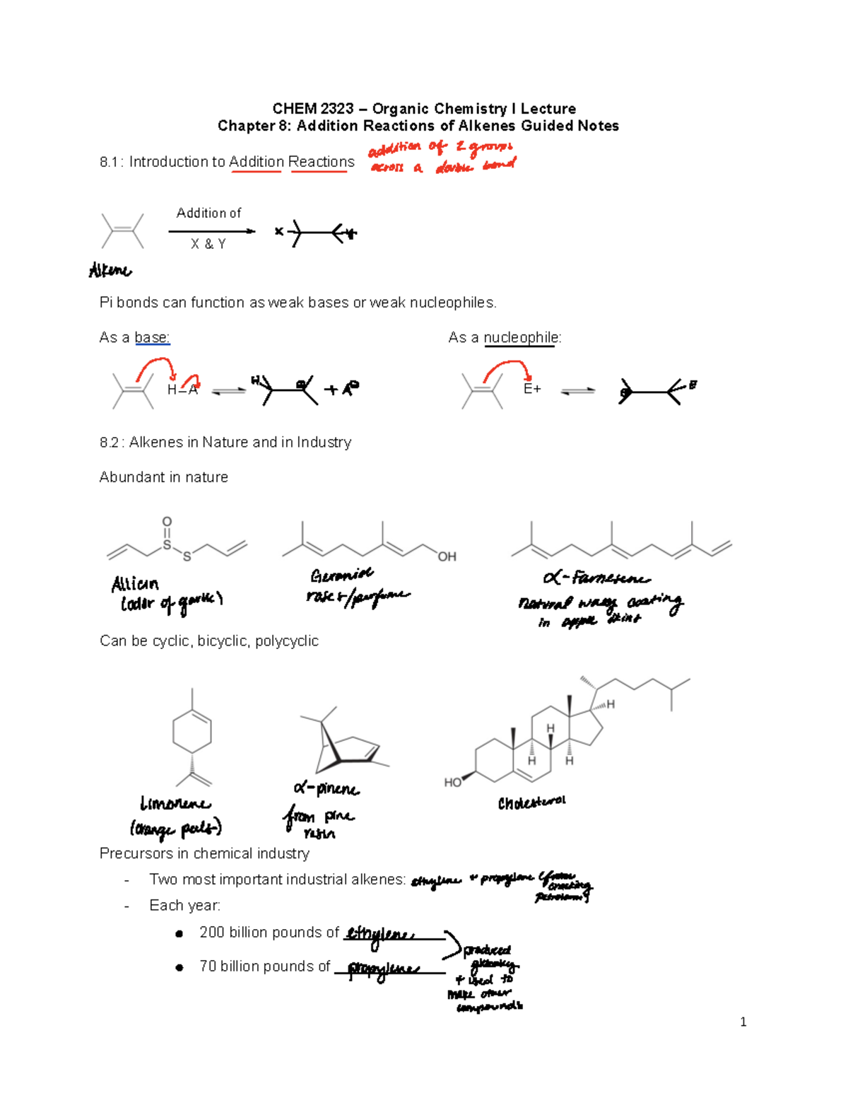 CH8 Dr. Mary Fennimore Lecture Notes 1 CHEM 2323 Organic