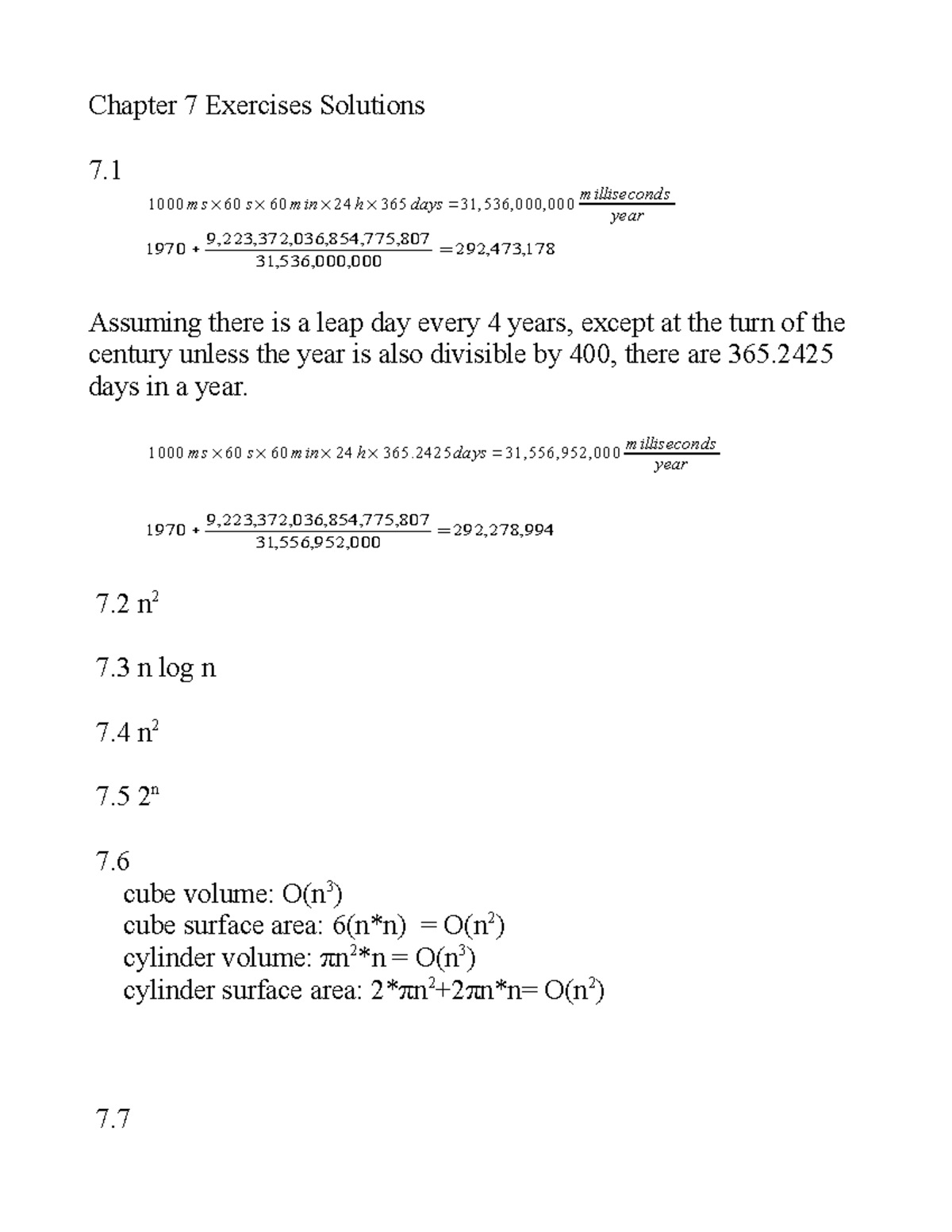 Chapter 7 - note - Chapter 7 Exercises Solutions 7 m 60 60 m in 24 h ...