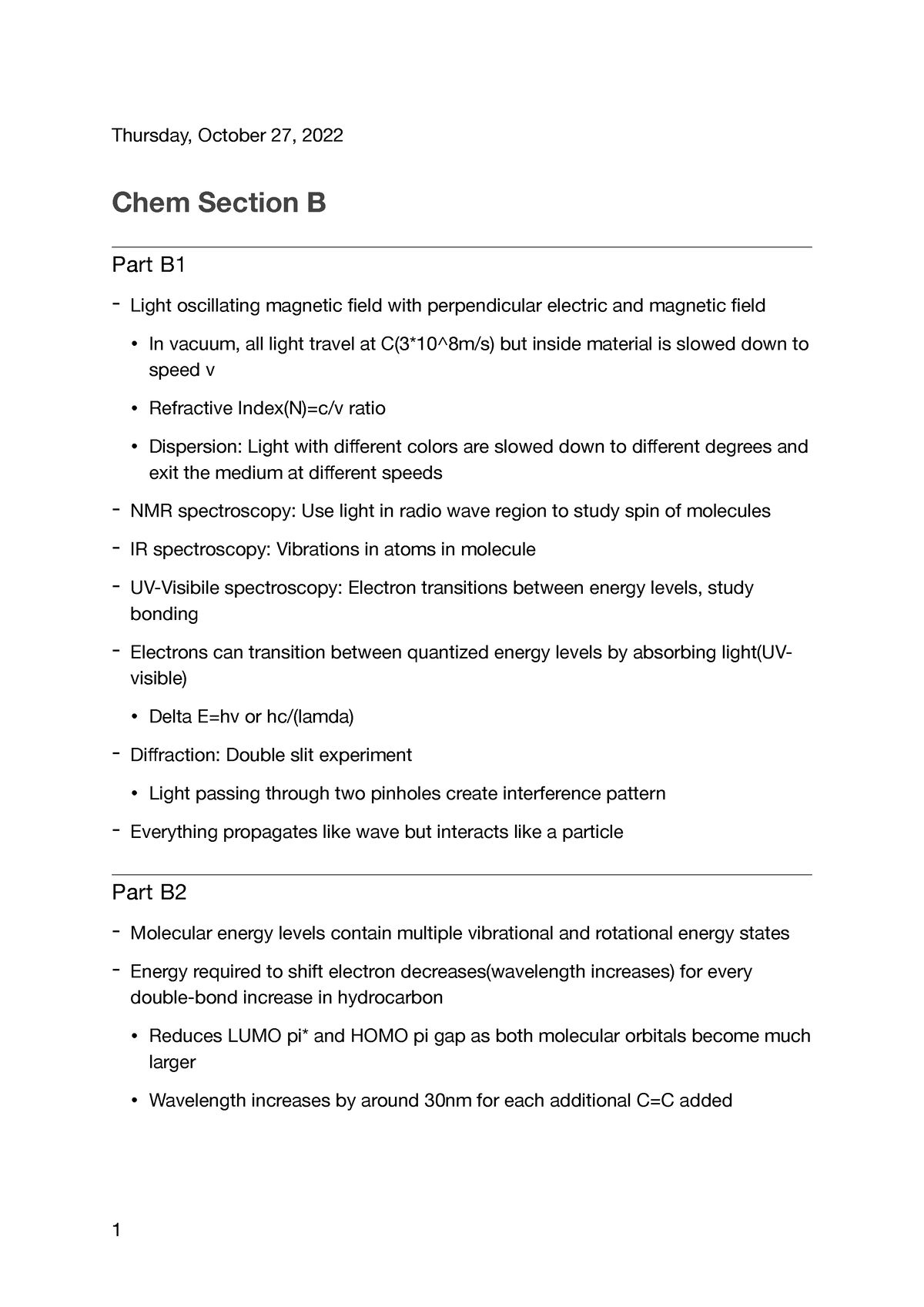 Chem Section B - Thursday, October 27, 2022 Chem Section B Part B ...