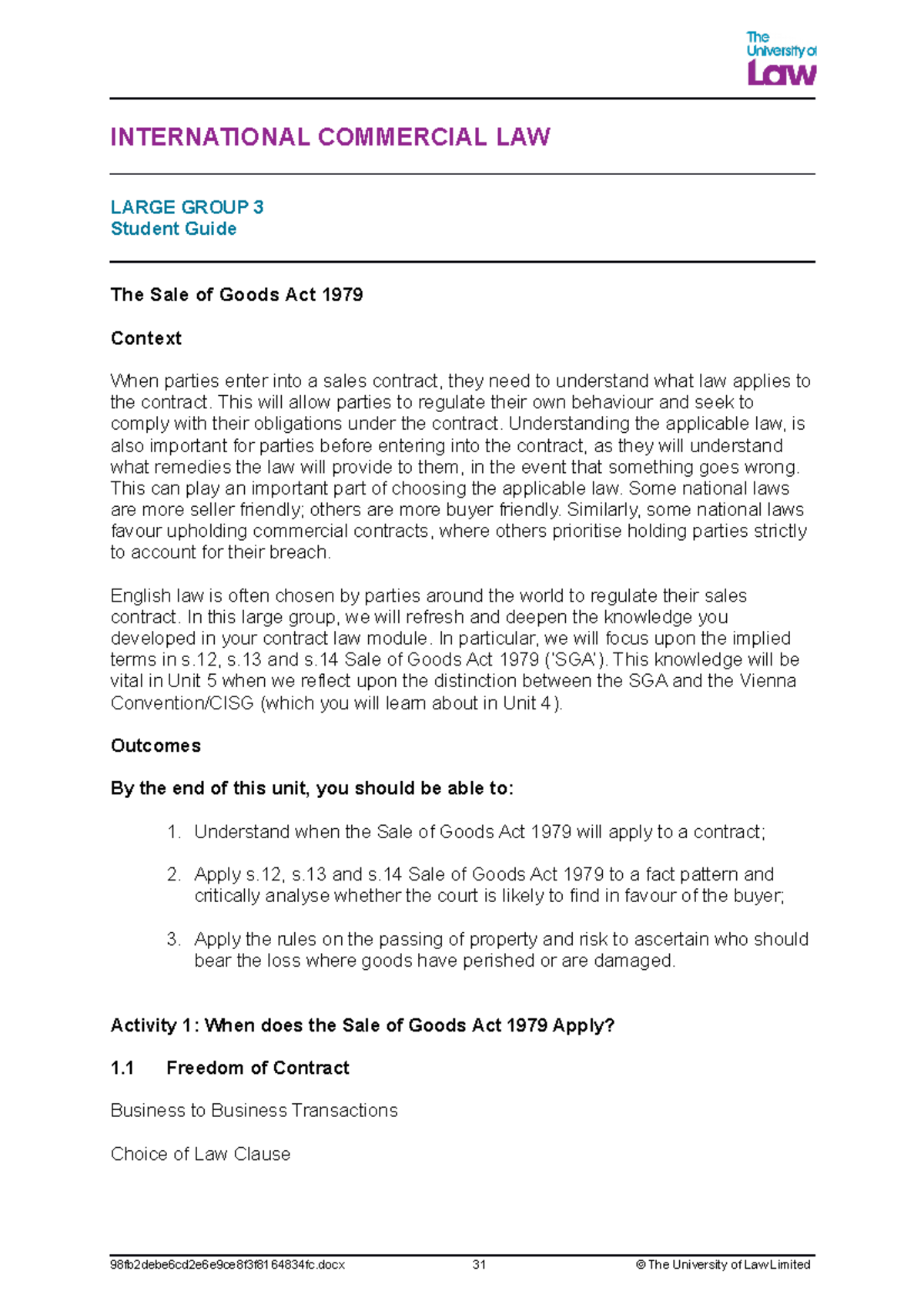 2223 icl lg03 ce01 student guide - INTERNATIONAL COMMERCIAL LAW LARGE ...