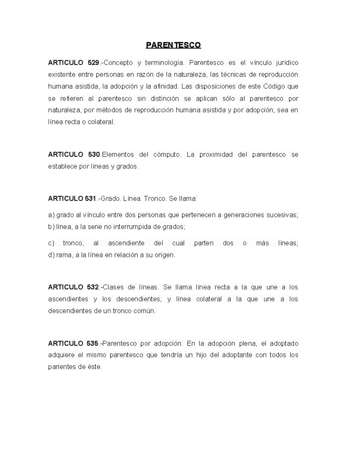 Clase de Parentesco - catedra pitrau - PARENTESCO ARTICULO 529 ...