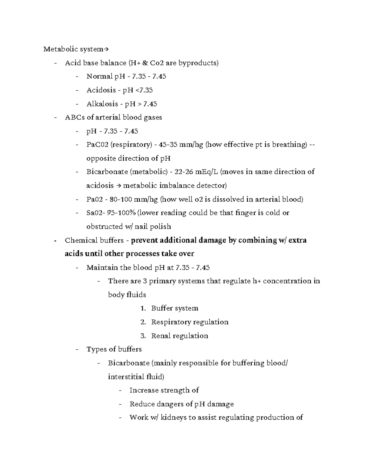Arterial Blood Gas Chemical Buffers - Metabolic system→ - Acid base ...