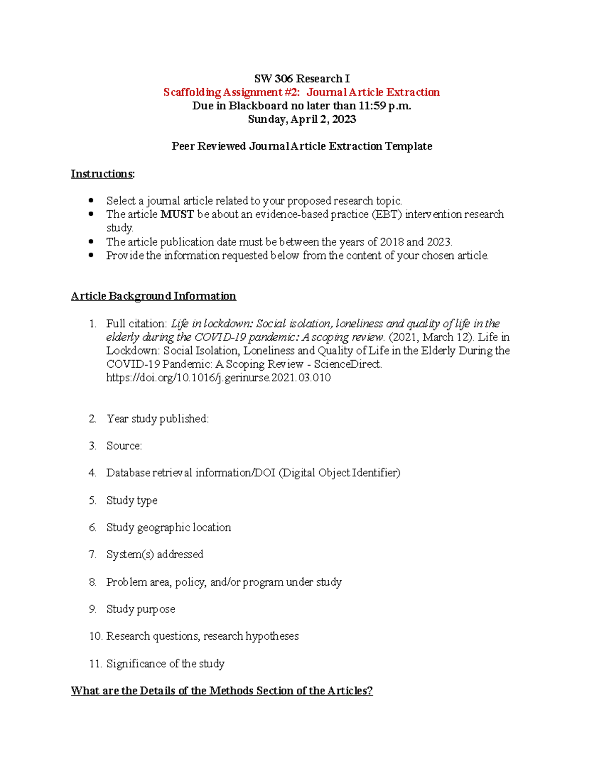 Article Extraction Instructions Template - SW 306 Research I ...
