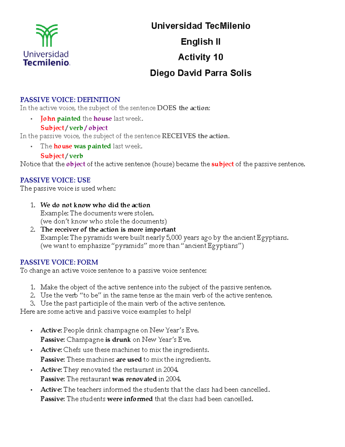 Activity 10 of english level 2 tecmilenio university - Inglés ...