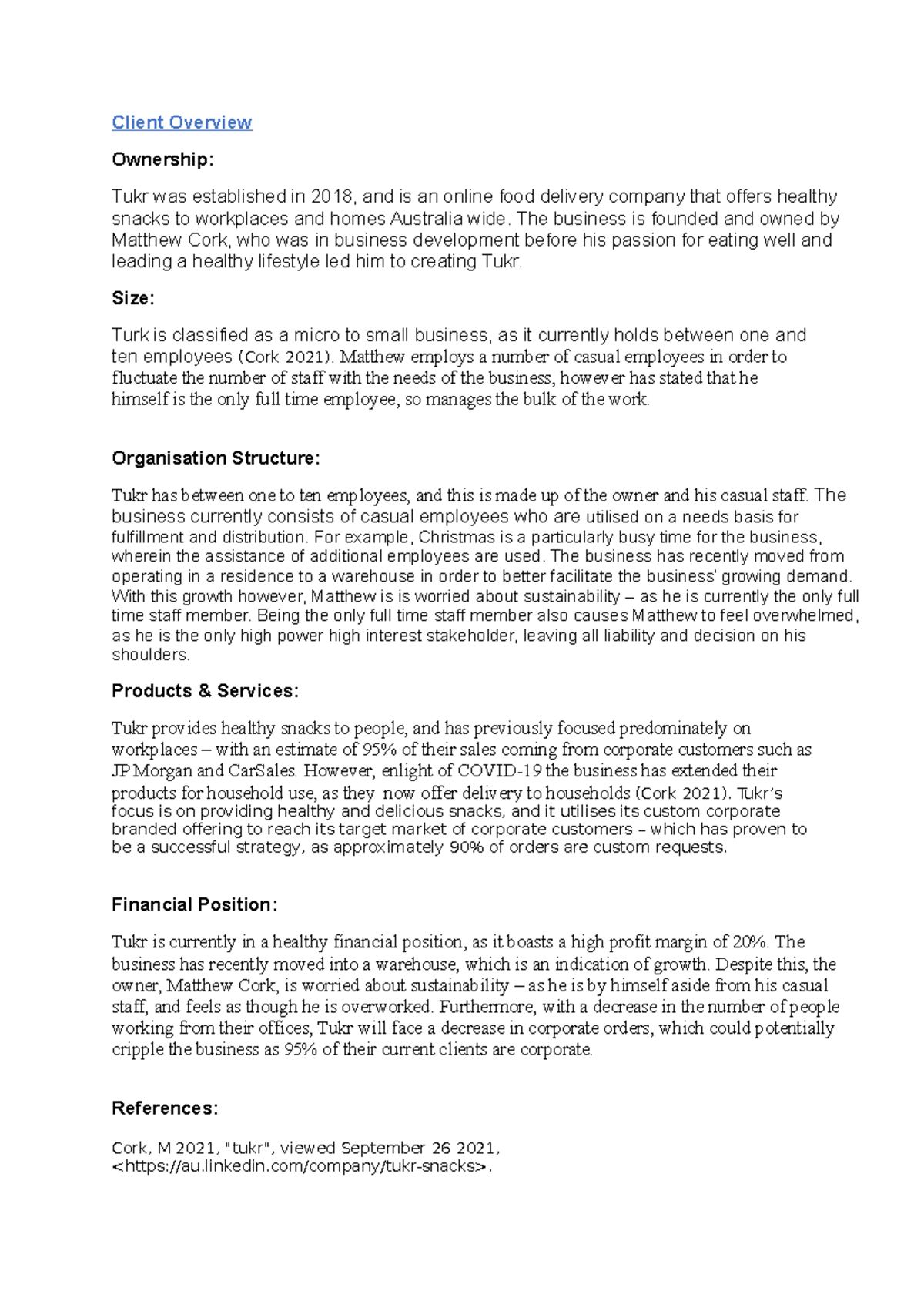 Client Overview & Customer Analysis - Report - 200091 - UWS - Studocu