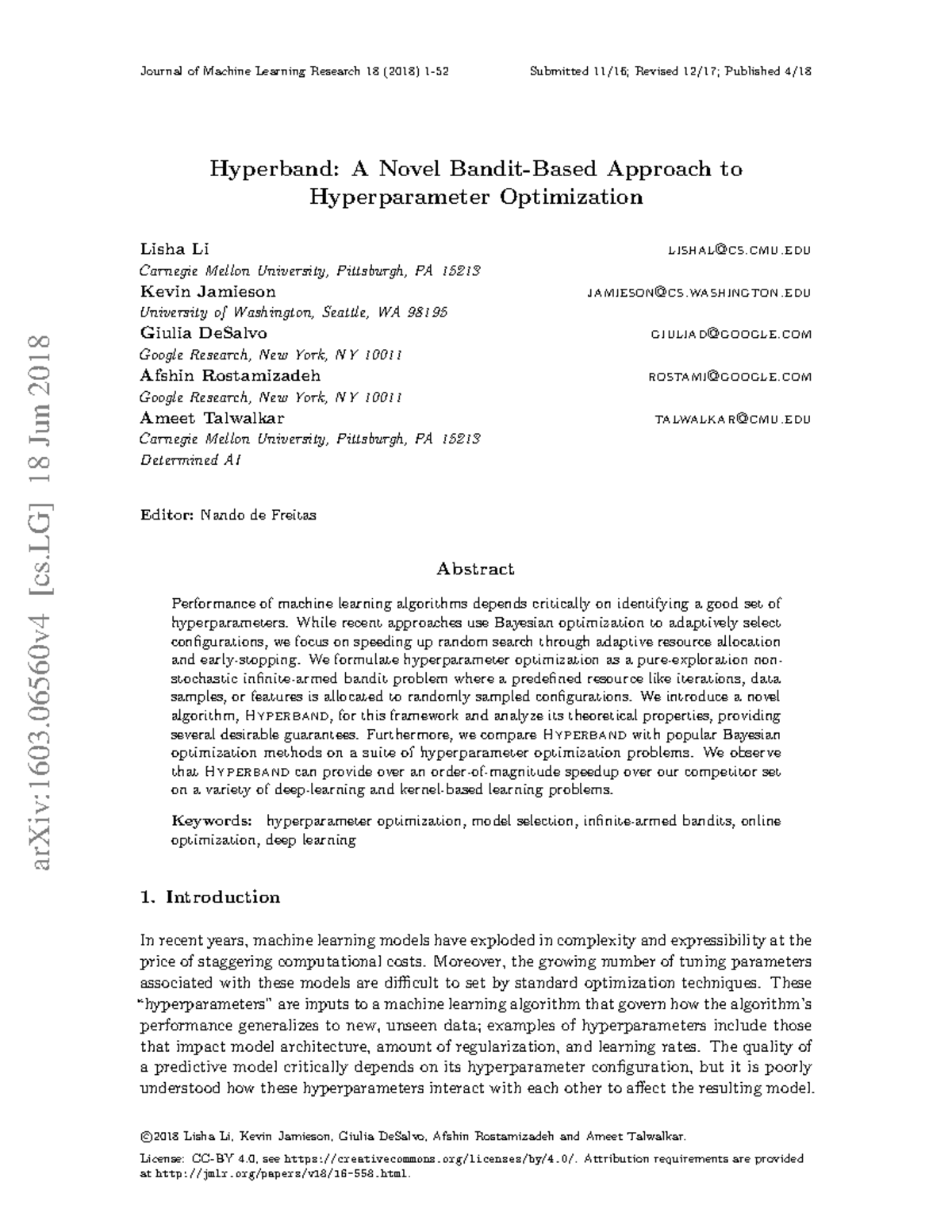 Hyperband A Novel Bandit-Based Approach to Hyperparameter Optimization ...