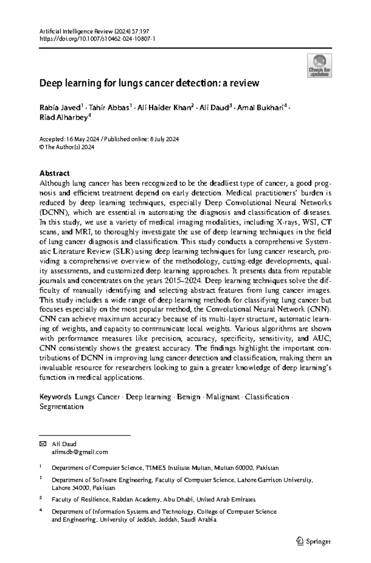 Deep learning for lungs cancer detection a review 2024 - Vol ...