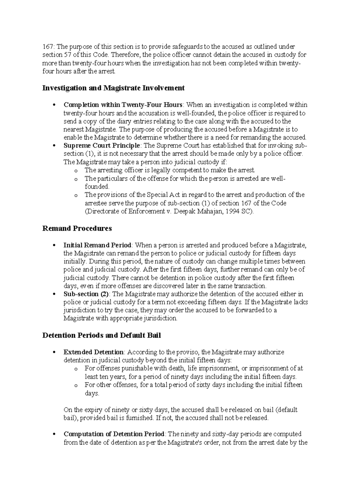 Section 167 of the Criminal Procedure Code (CrPC) Lecture Notes - 167 ...