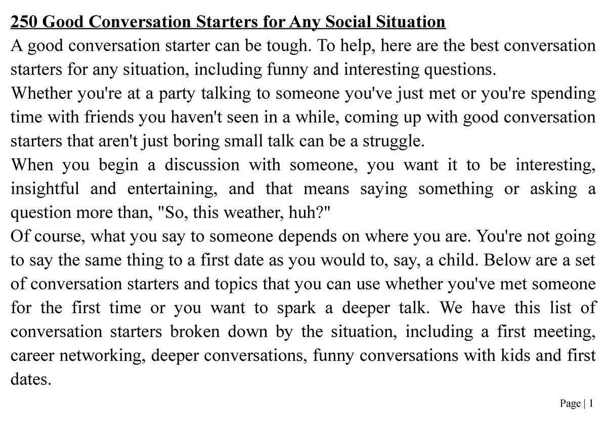 250 Good Conversation Starters for Any Social Situation - Parade
