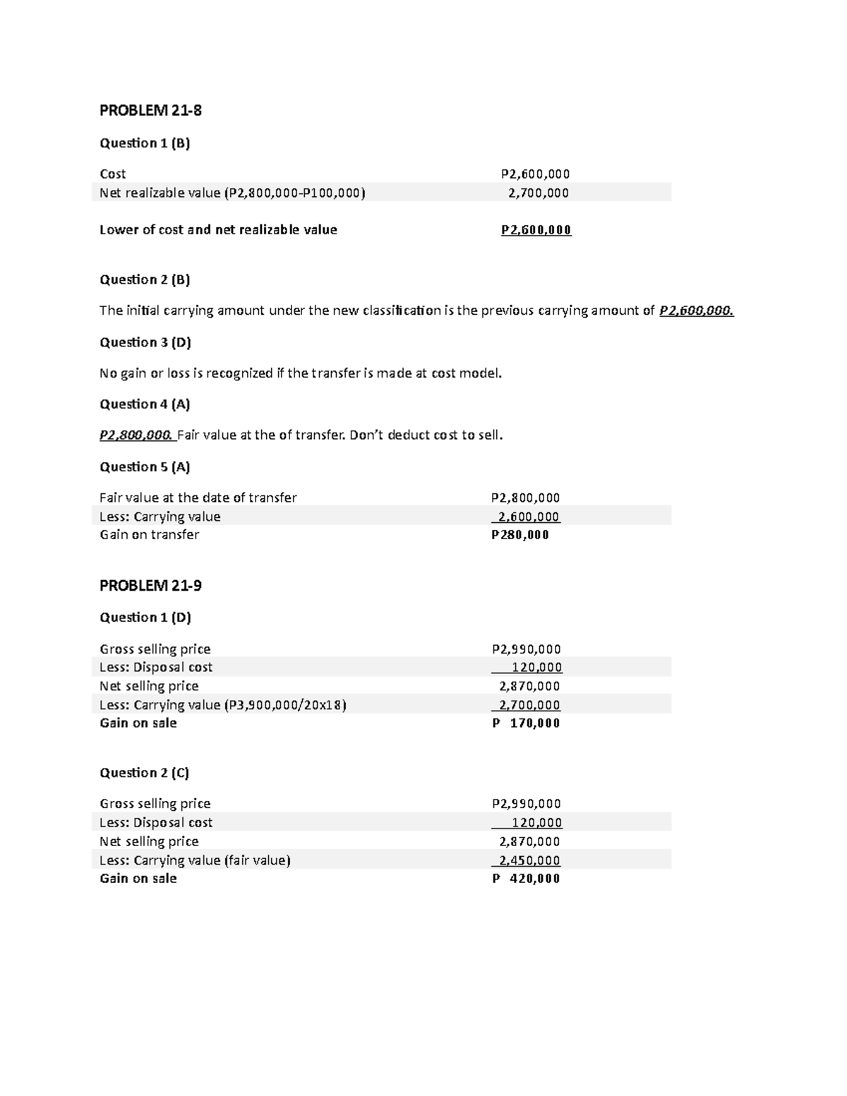 A Very Important Homework 9 - Problem 21- Question 1 (b) Cost P2,600 