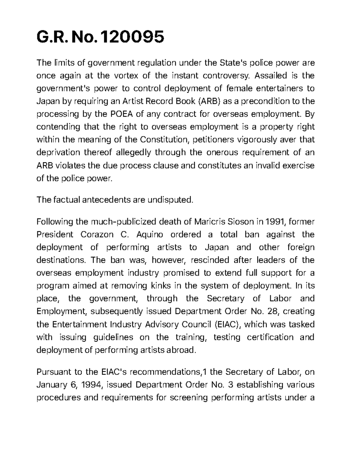 JMM Production vs. CA Law G. No. 120095 The limits of government