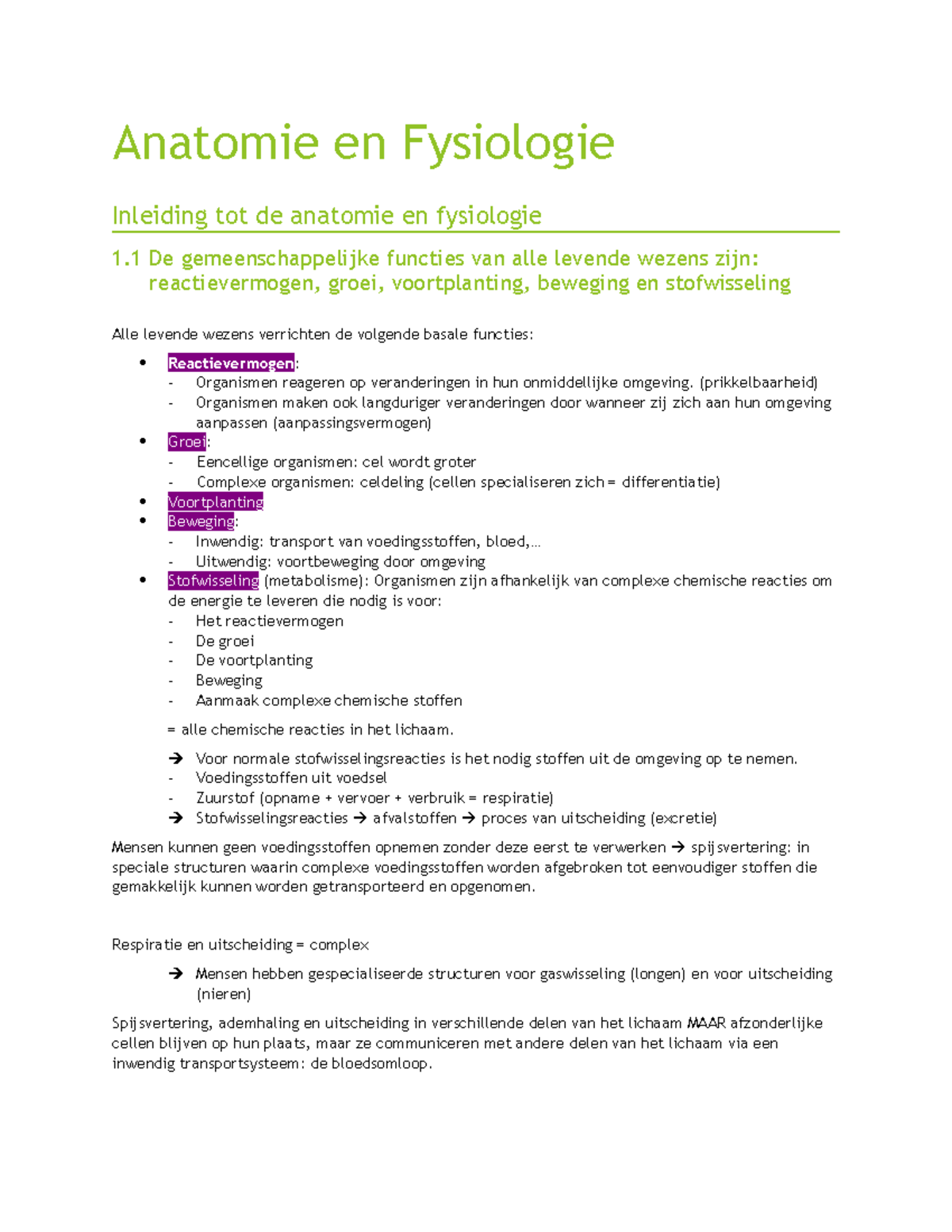 Anatomie En Fysiologie - Anatomie En Fysiologie Inleiding Tot De ...