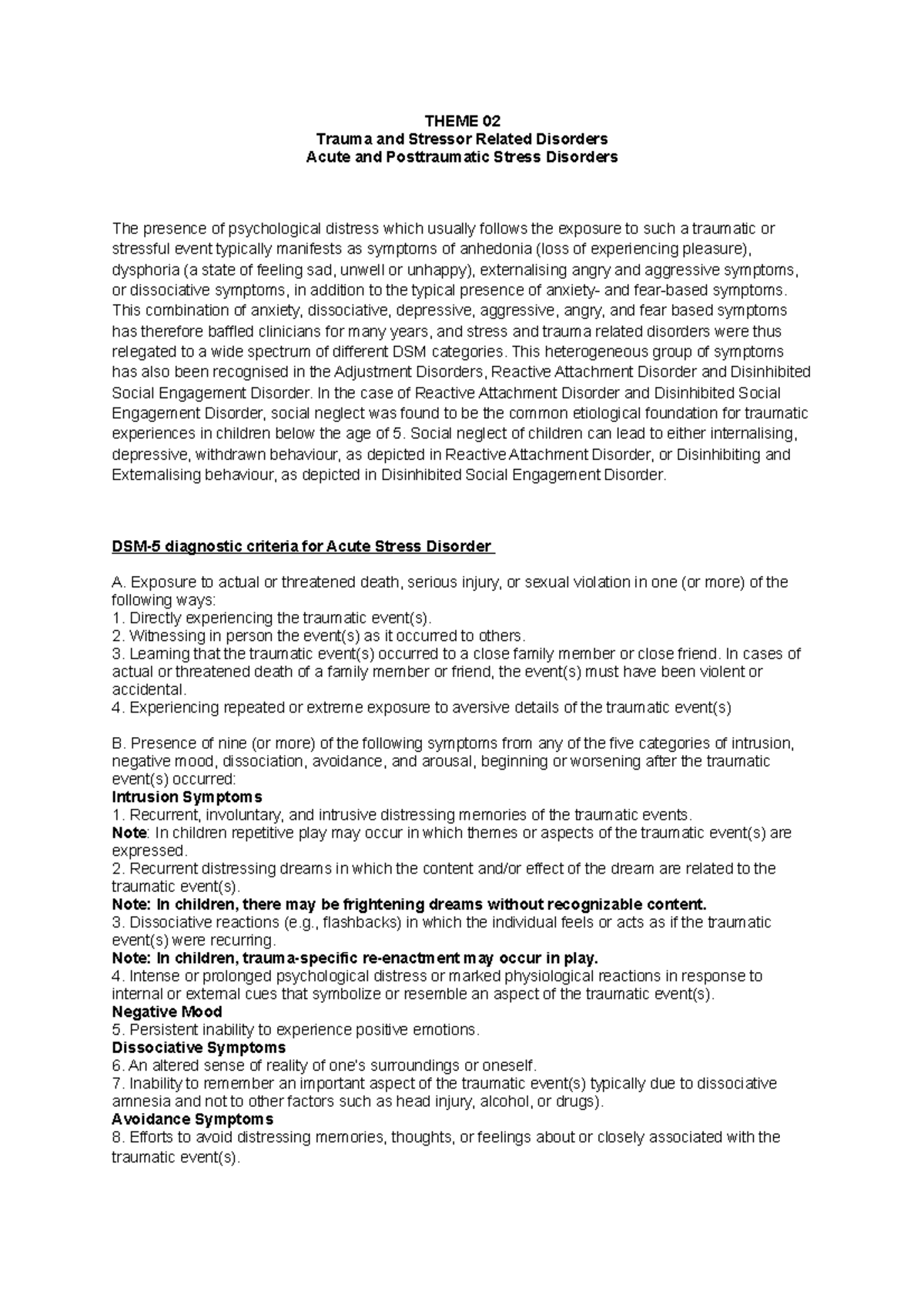 Theme 2 - Theme 5 - THEME 02 Trauma and Stressor Related Disorders ...