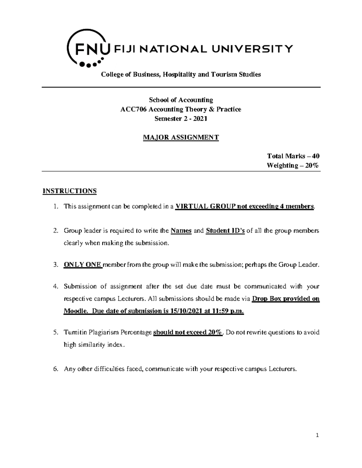 ACC 706 Major Assignment - Accounting Theory and Practice - Studocu