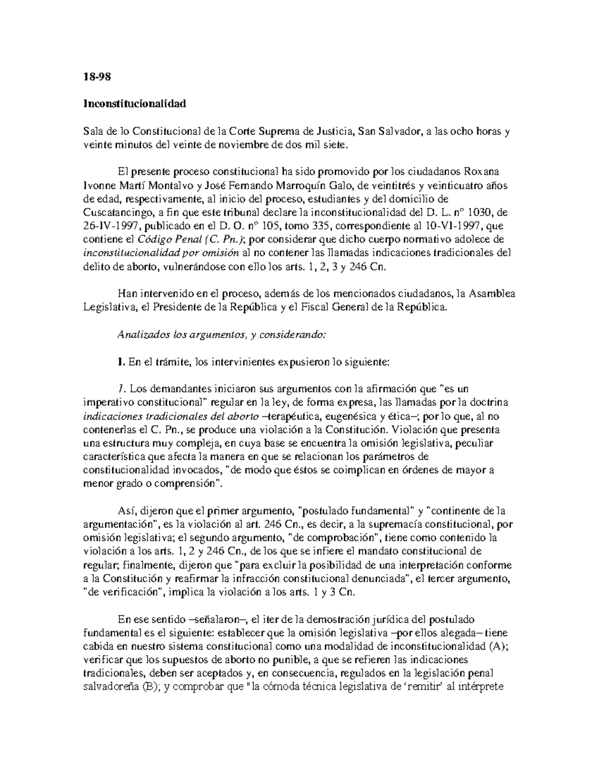 Inconstitucionalidad 18-98 - 18- Inconstitucionalidad Sala De Lo ...