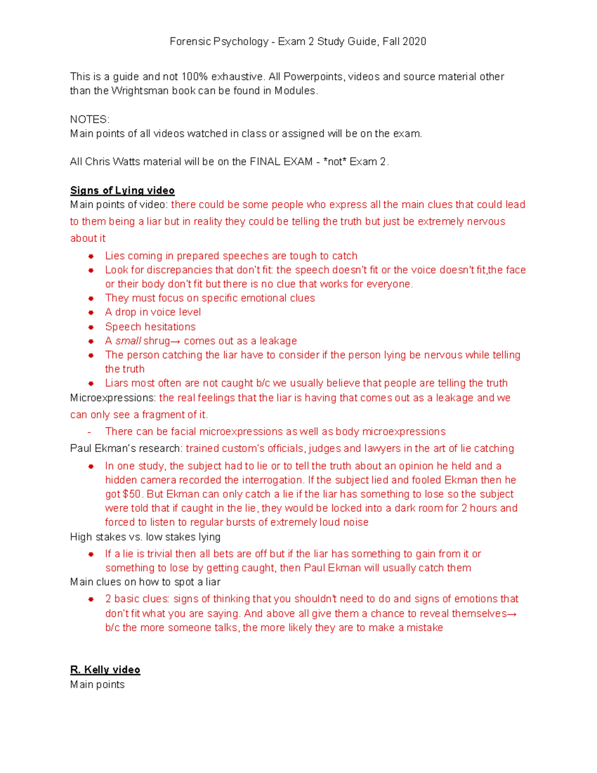 Forensic Psychology Exam 2 Study Guide Fall 2020 - This is a guide and ...