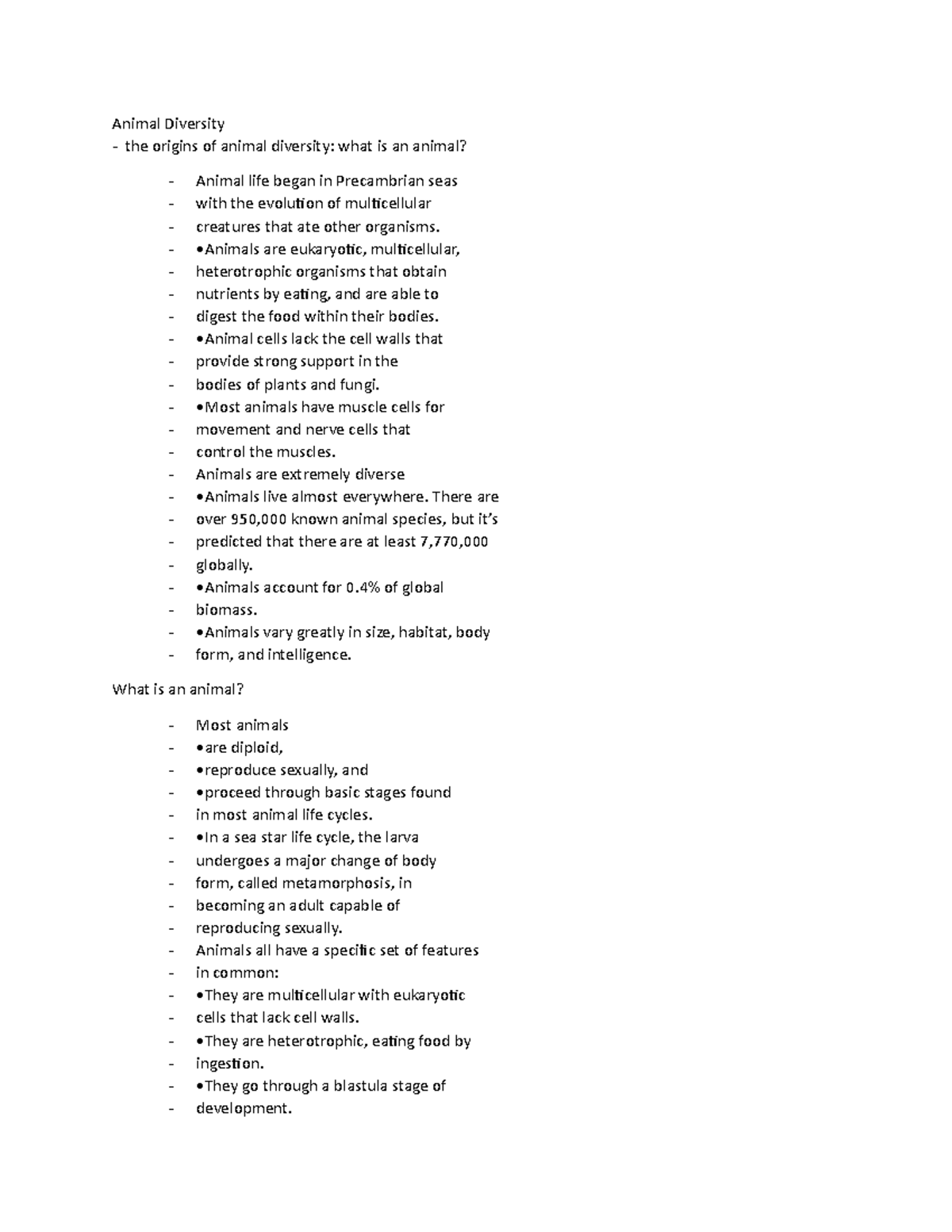 Animal Diversity - bio chapters 17-20 professor casey tucker - Animal ...