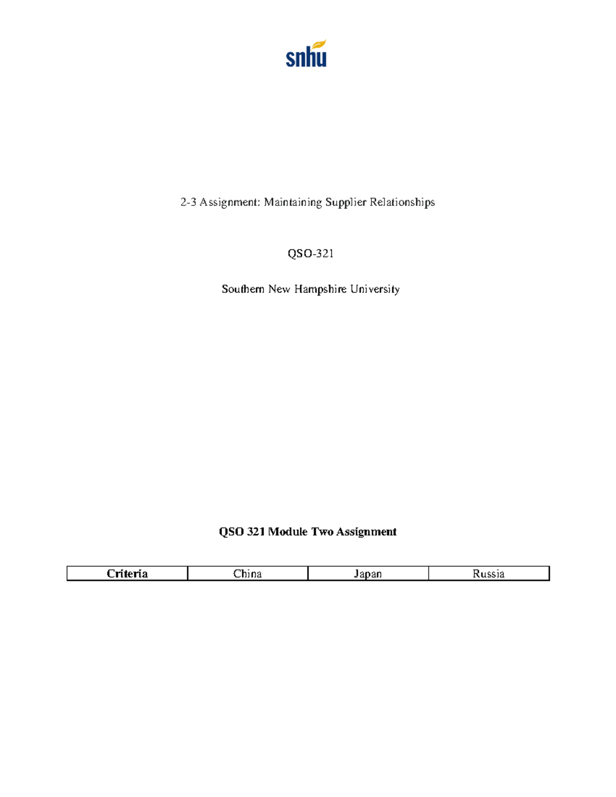 QSO 321 Module Two Assignment - 2-3 Assignment: Maintaining Supplier ...