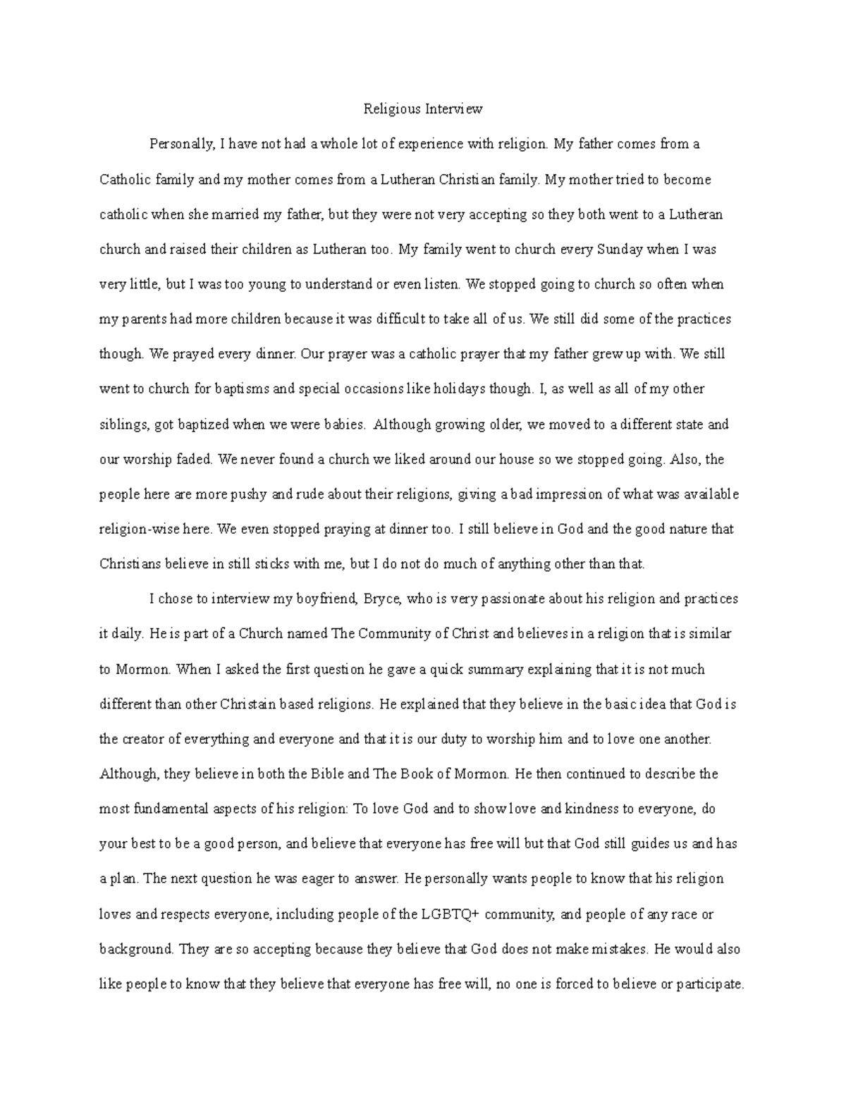 religion interview essay