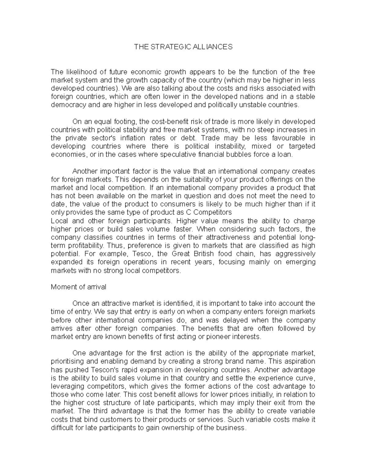 THE Strategic Alliances - THE STRATEGIC ALLIANCES The likelihood of ...
