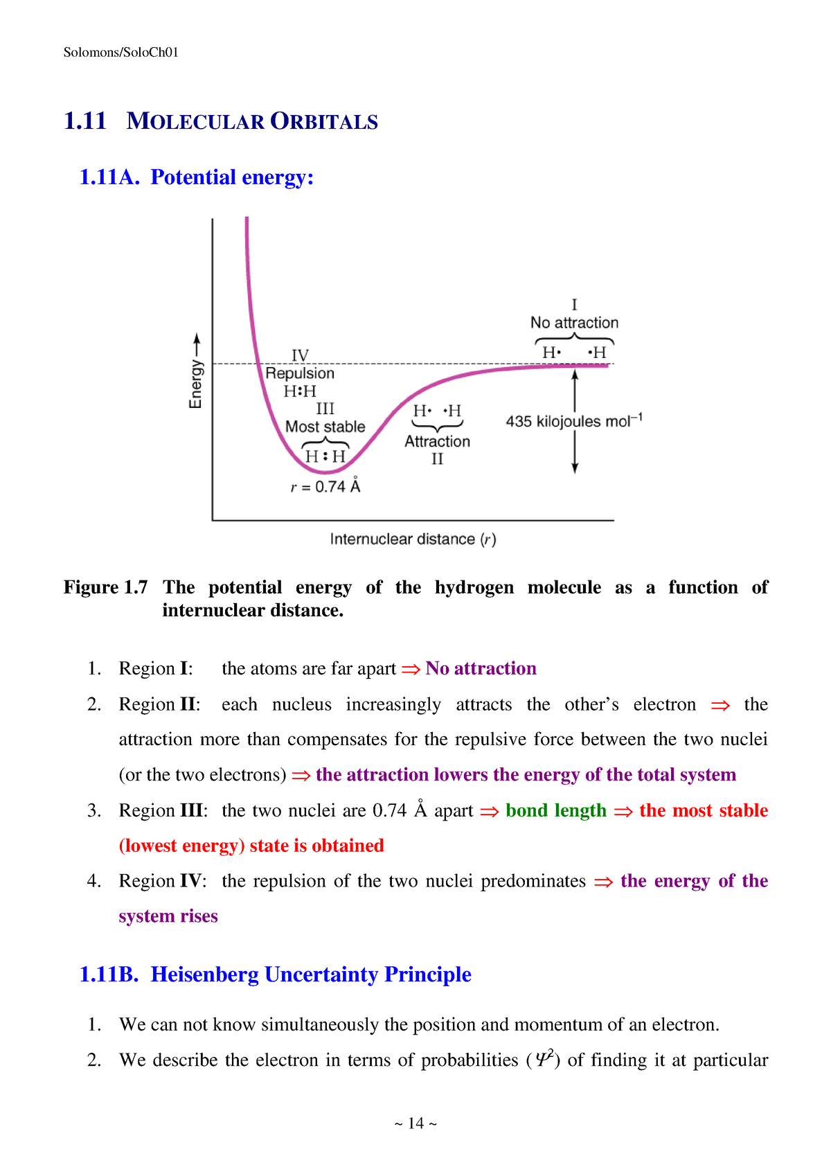 Organic Chemistry Chapter B - 1 MOLECULAR ORBITALS 1. Potential Energy ...