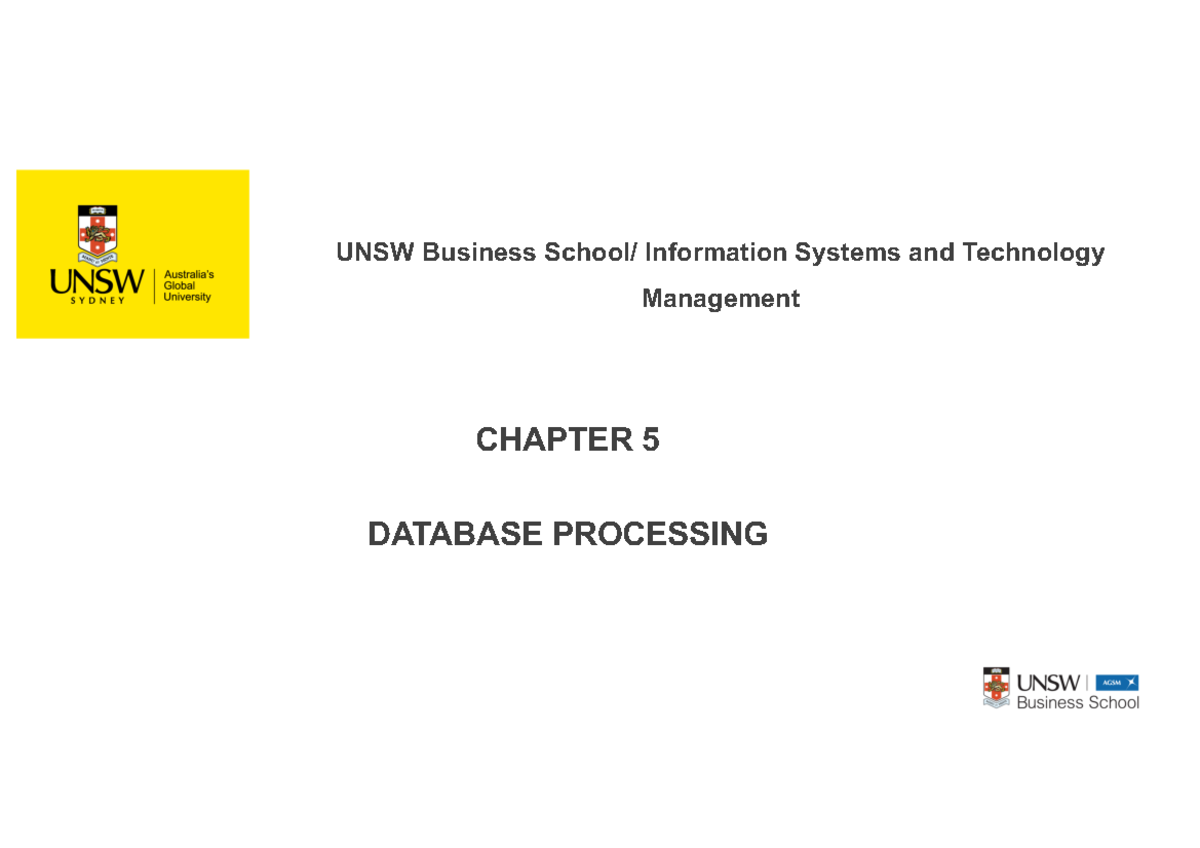 Chapter 5 Summary Notes - UNSW Business School/ Information Systems And ...