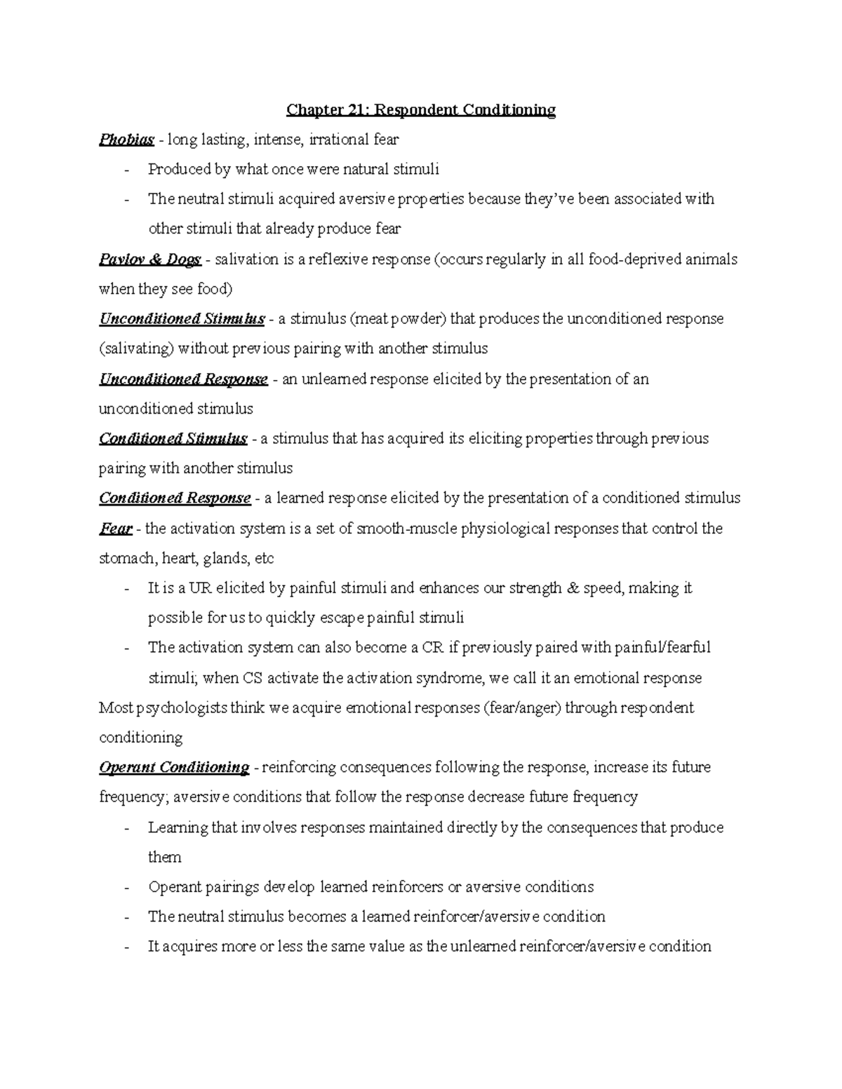 Chapter 21 Respondent Conditioning ABA 600 NU StuDocu