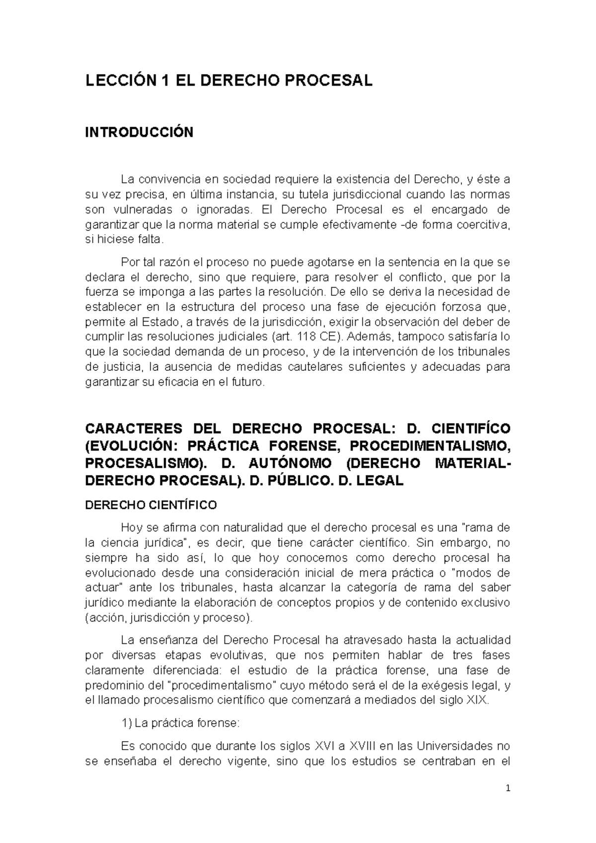 Lección 1 EL Derecho Procesal - LECCIÓN 1 EL DERECHO PROCESAL ...