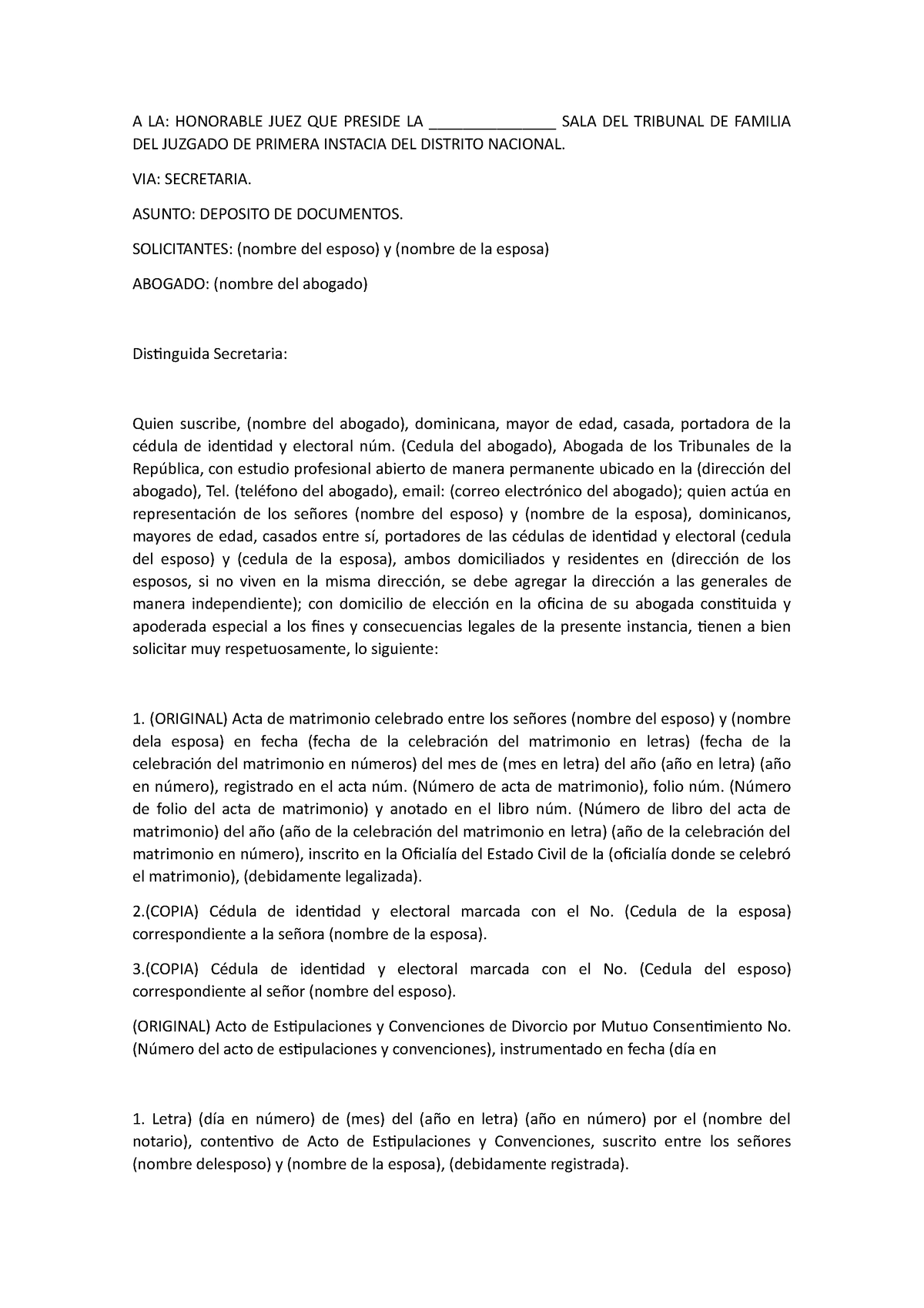 Inventario DE Documentos - A LA: HONORABLE JUEZ QUE PRESIDE LA ...