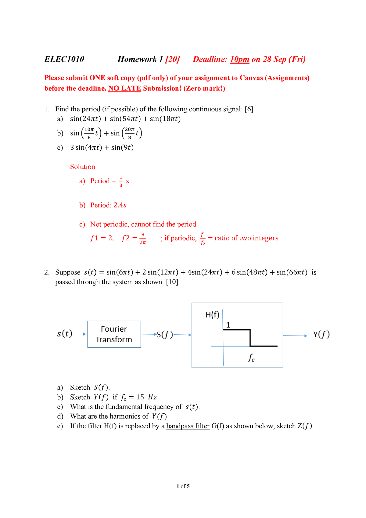 Hw1 Solution Elec 1010 Studocu