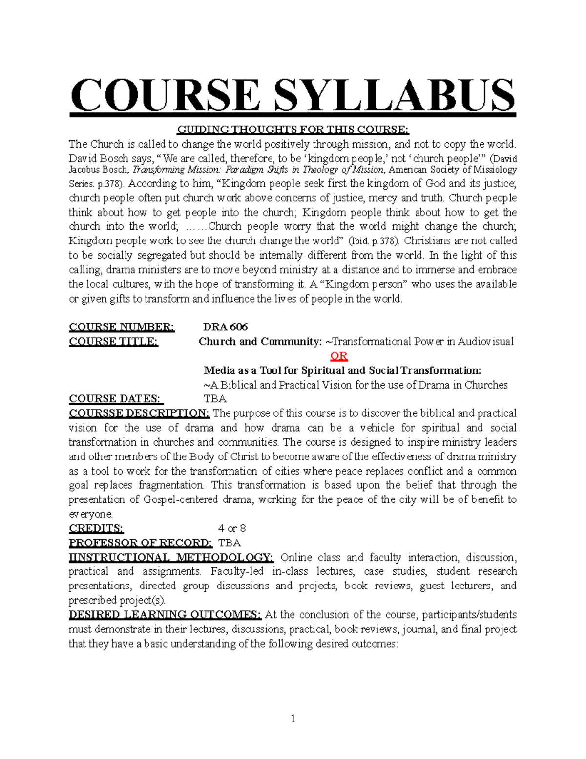 Course Syllabus - Document - COURSE SYLLABUS GUIDING THOUGHTS FOR THIS ...