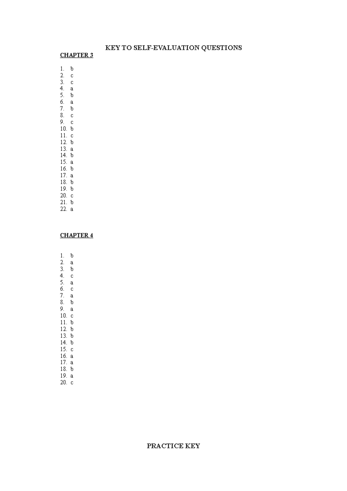 SELF- Evaluation AND Practice KEY Chapters 3-4 - KEY TO SELF-EVALUATION ...