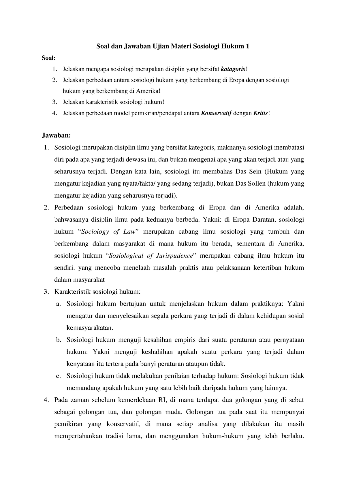 Soal Dan Jawaban Ujian Materi Sosiologi Hukum 1 - Sosiologi Merupakan ...