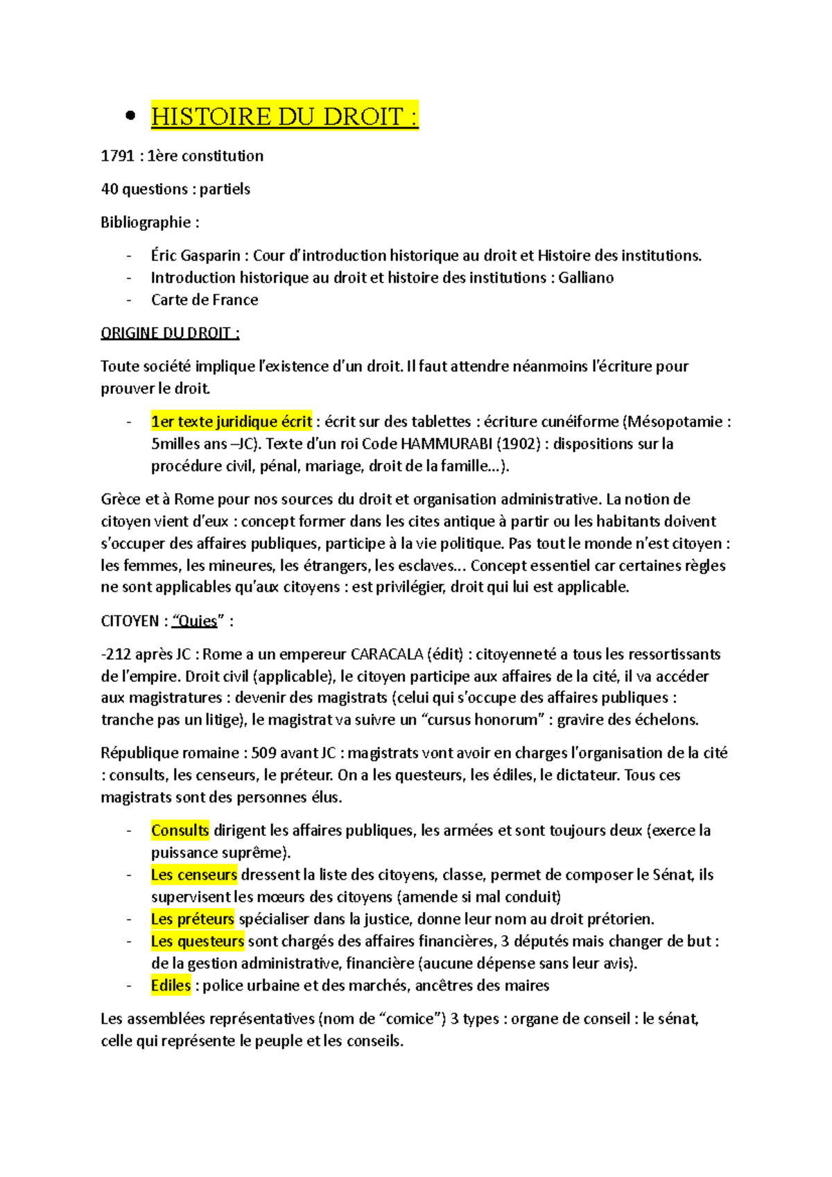 Histoire du droit - cours compilés et épurés avec toutes les précisions ...