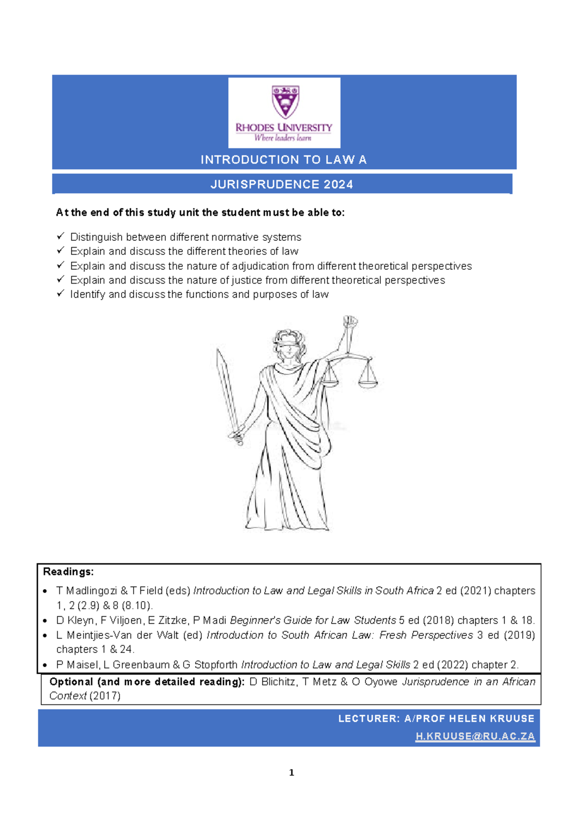 Introduction to Law A - Jurisprudence 2024 - INTRODUCTION TO LAW A ...