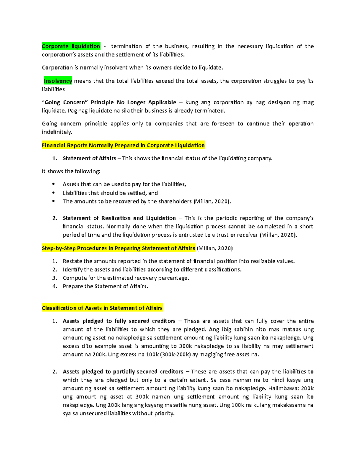 Corporate Liquidation Corporation is normally insolvent when its