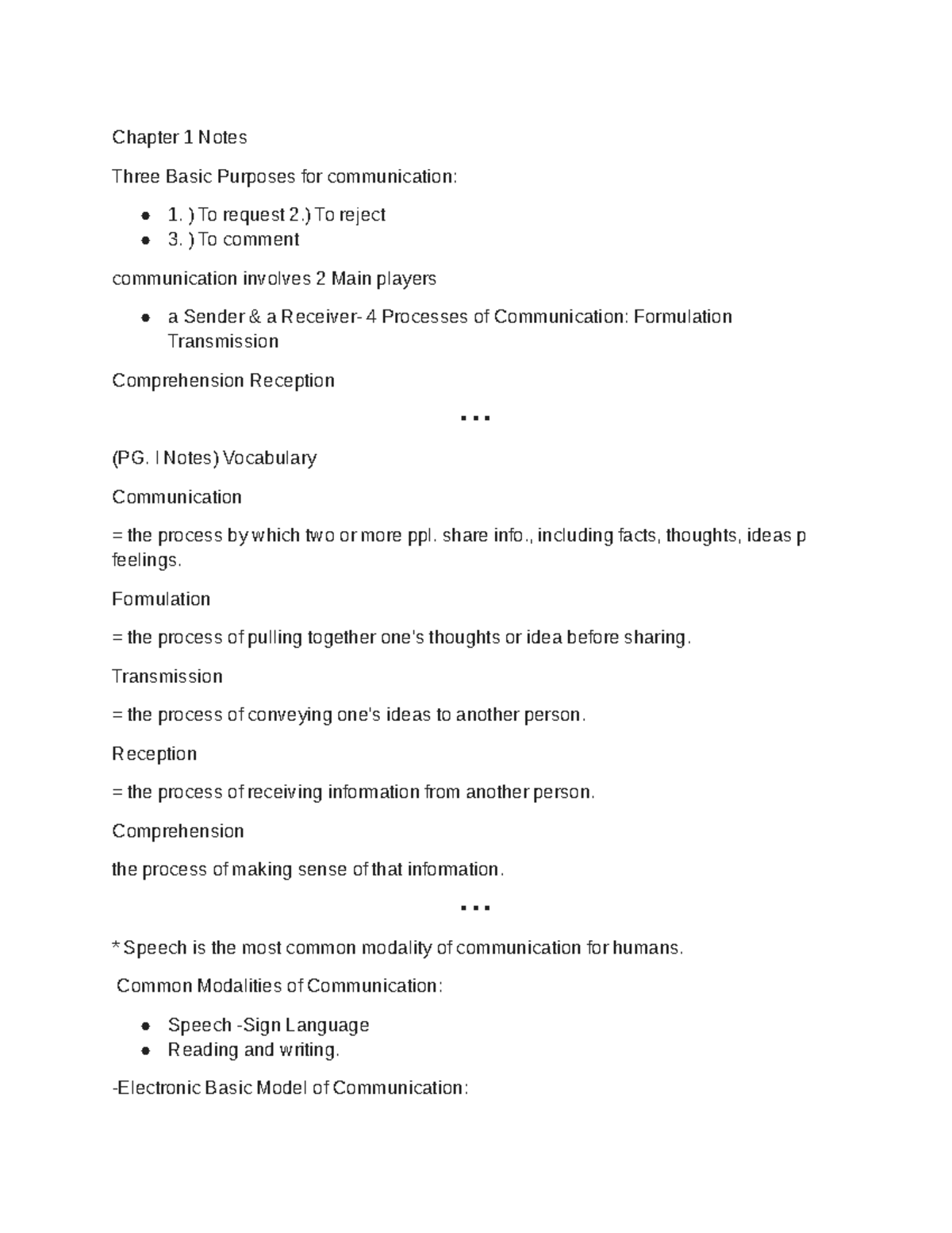 SLP chapter 1 - Google Docs - Chapter 1 Notes Three Basic Purposes for ...