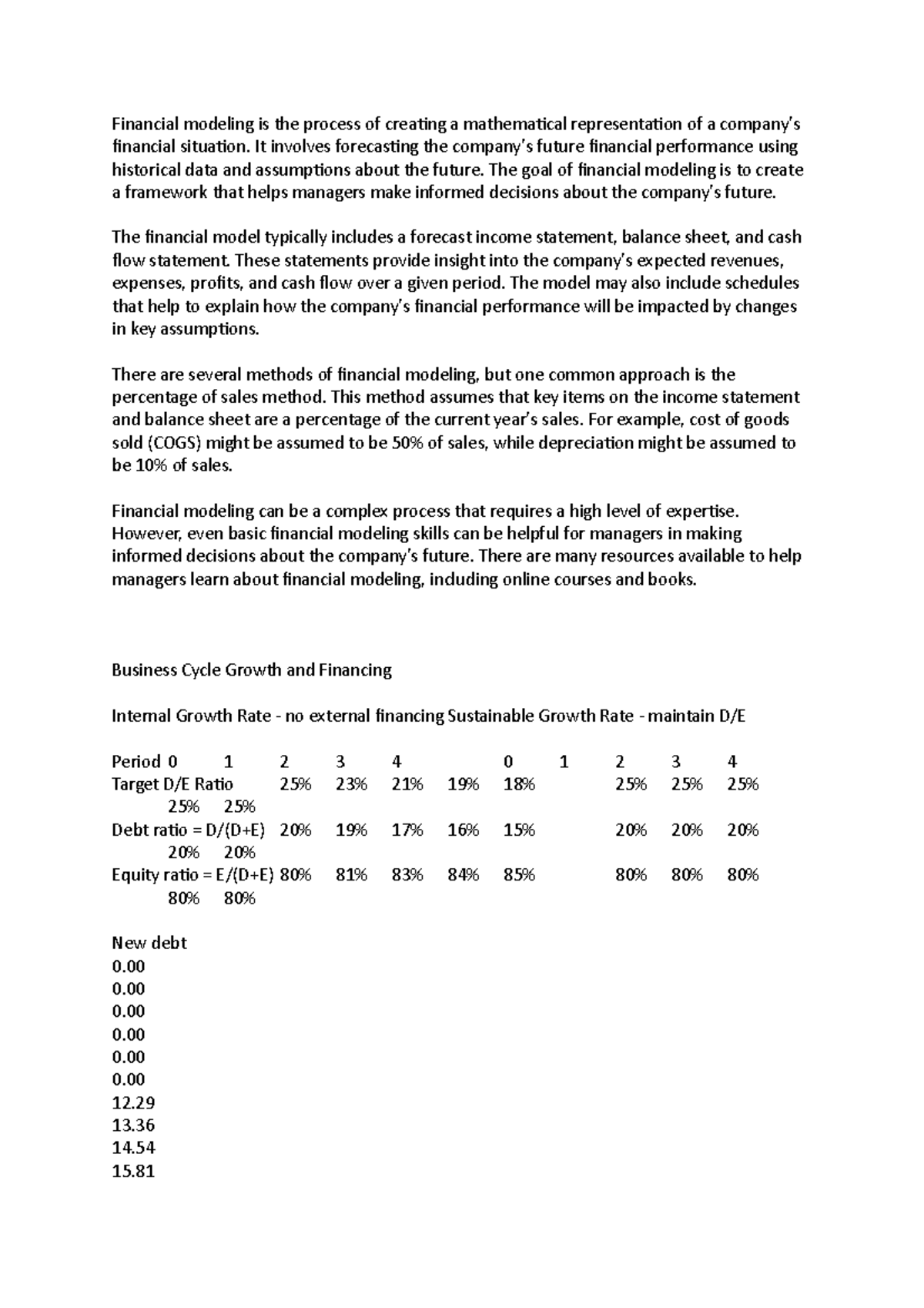Wk 4 lecture notes - Financial modeling is the process of creating a ...