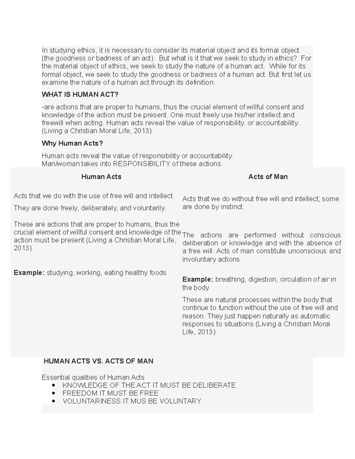 Human Act Versus Act Of Man In Studying Ethics It Is Necessary To