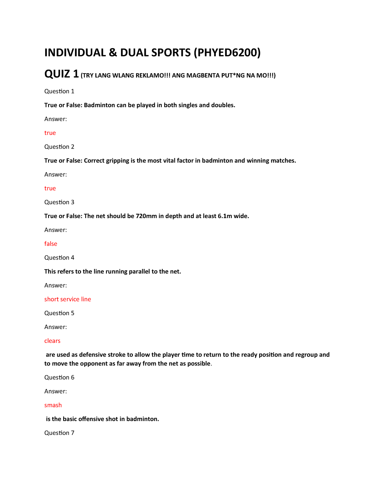 Individual Dual Sports Quiz 1 To Midterm - INDIVIDUAL & DUAL SPORTS ...