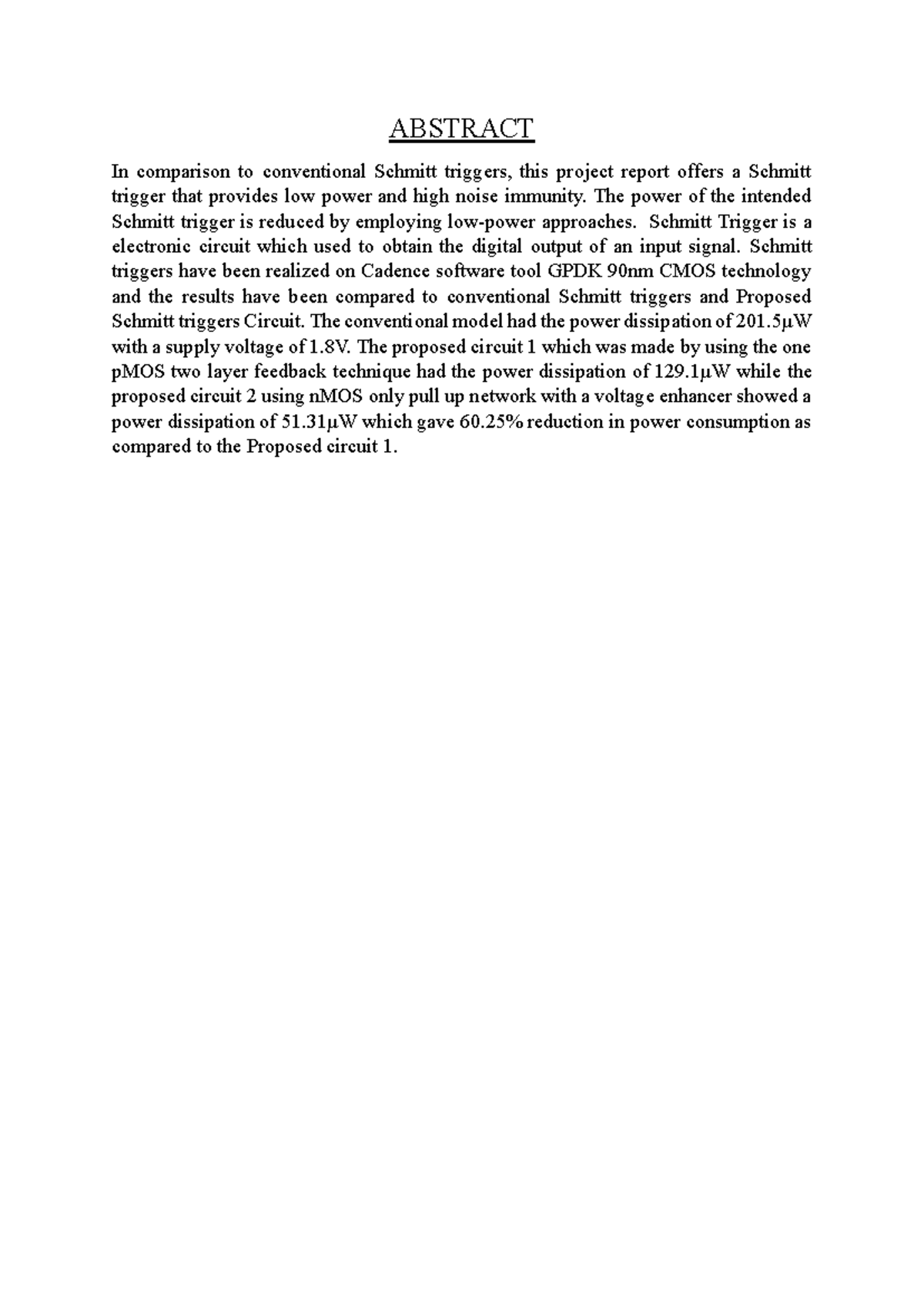 Abstract - ABSTRACT In comparison to conventional Schmitt triggers ...