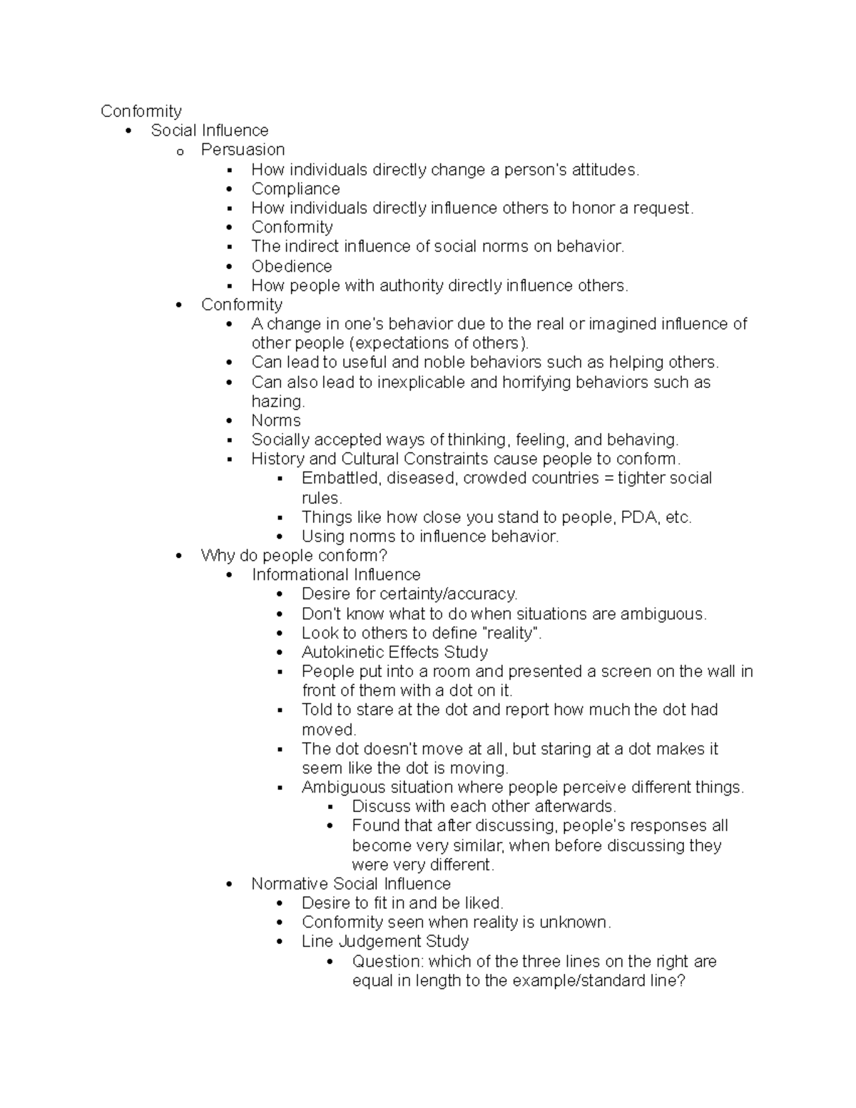 PSYC390 Notes Exam 2 Conformity - Conformity Social Influence o ...