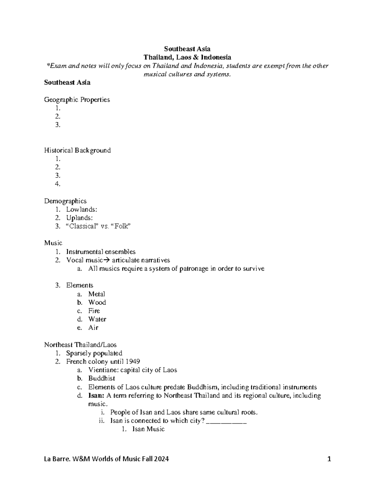 Southeast Asia - Lecture Notes for Class. - Southeast Asia Thailand ...