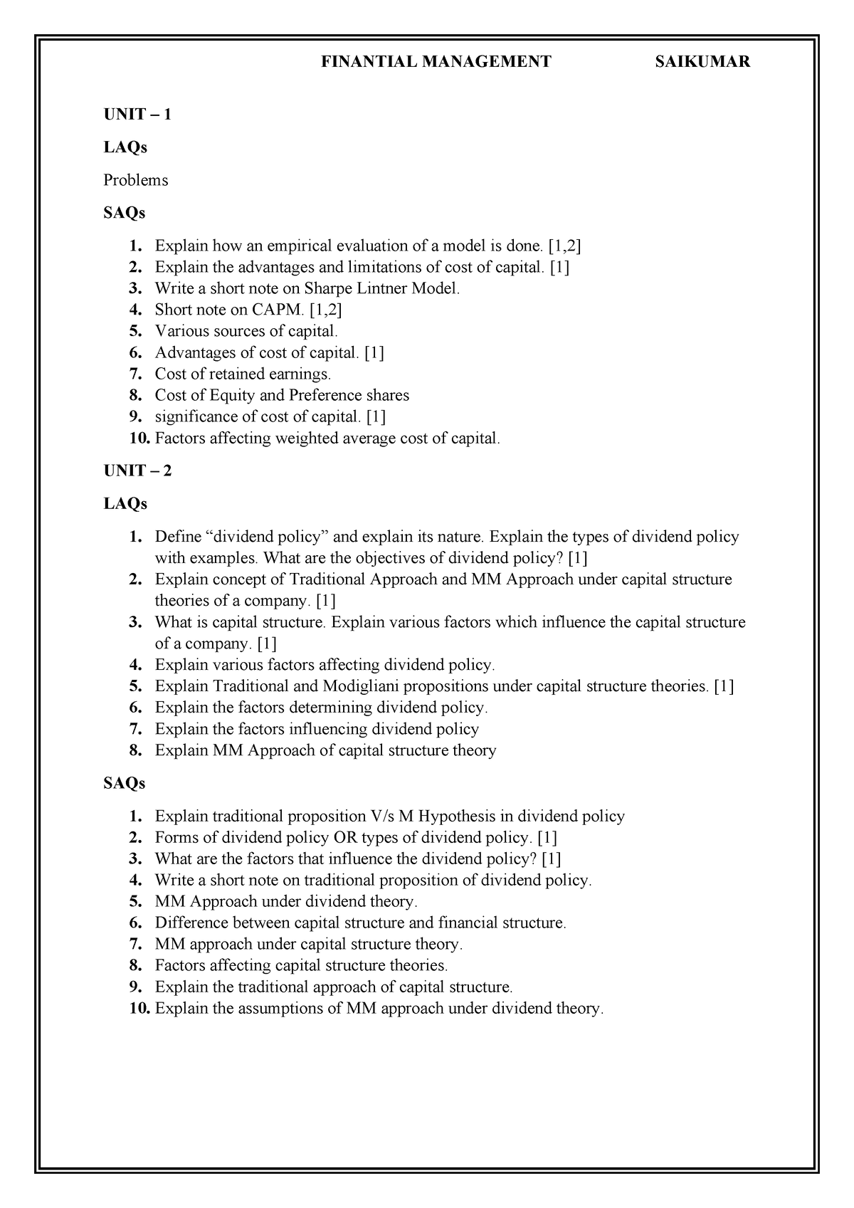 financial-management-questions-finantial-management-saikumar-unit-1