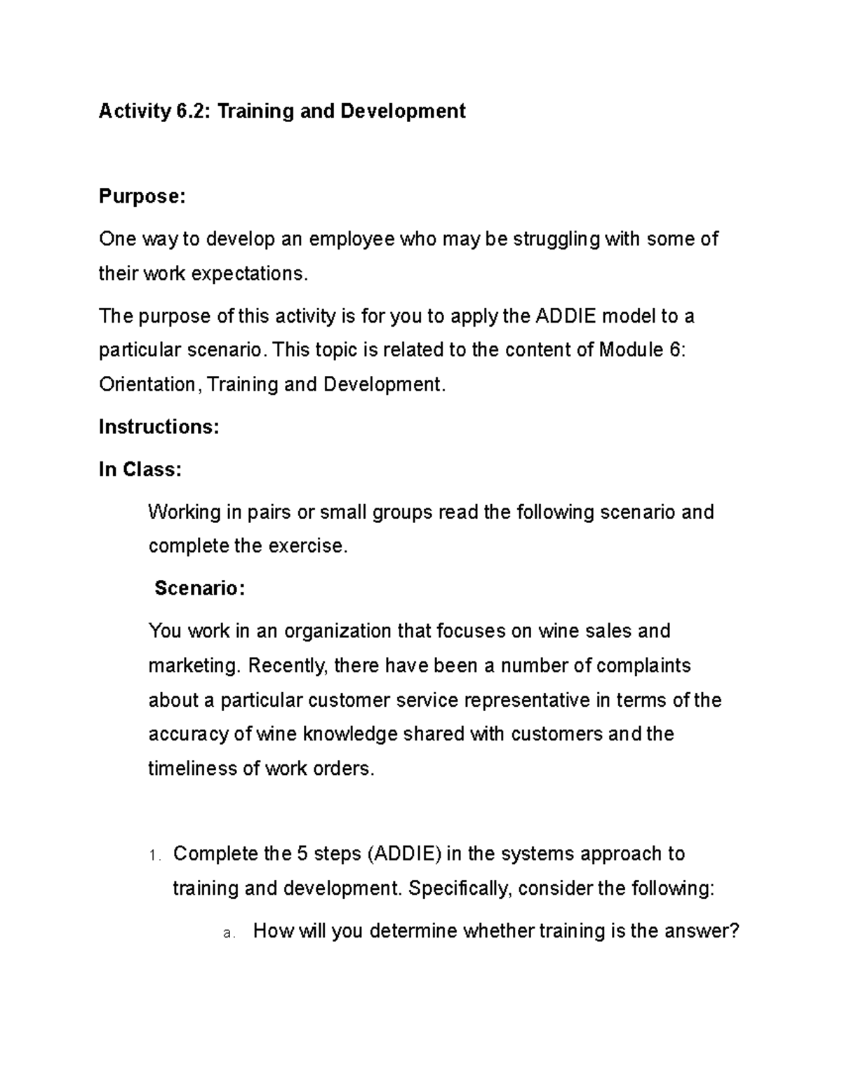Activity 6 - Practice Material - Activity 6: Training and Development ...
