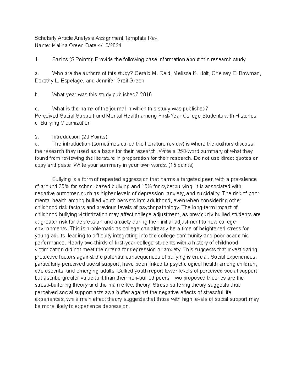 scholarly article analysis assignment template rev